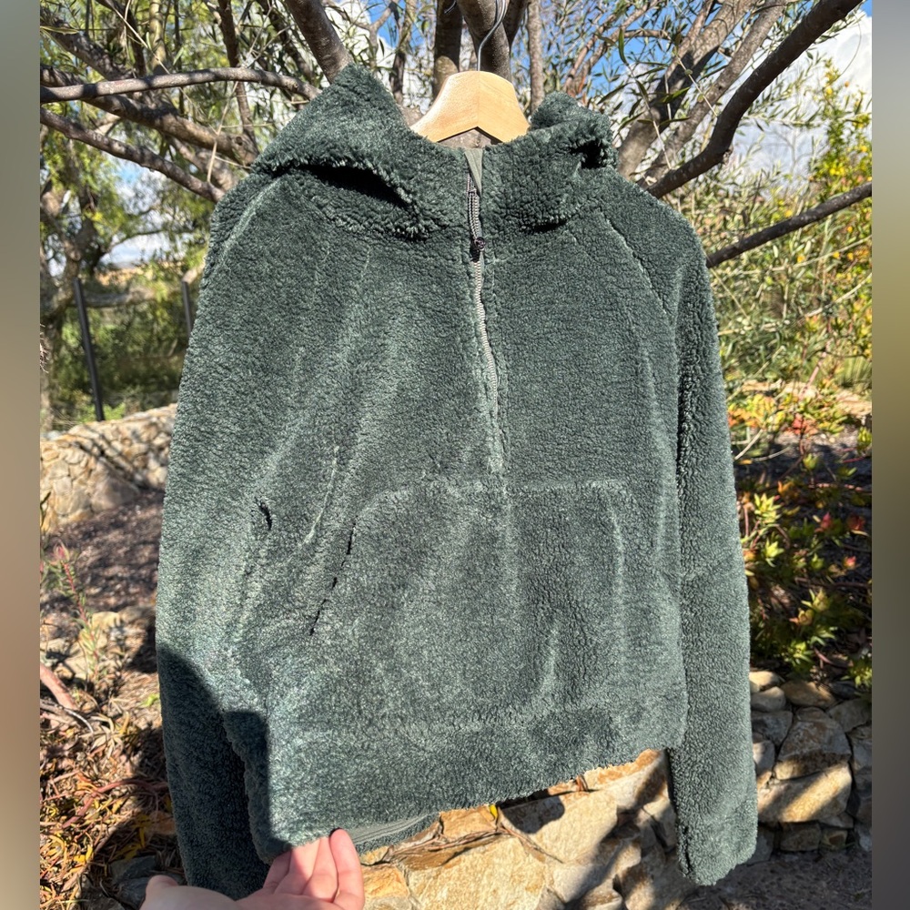 Lululemon Scuba Textured Sherpa Oversized Fleece Half Zip Hoodie in Dark Green